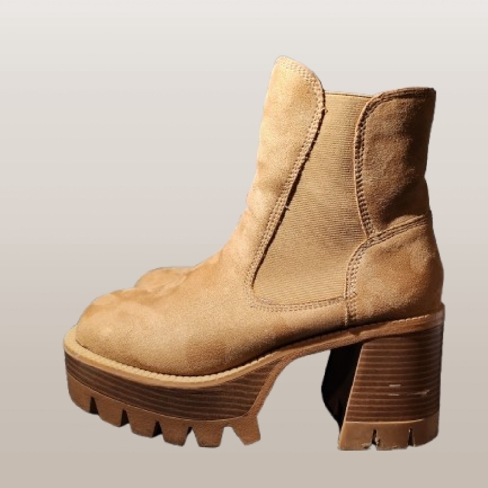 Tan Suede Chunky Heel Ankle Boots
